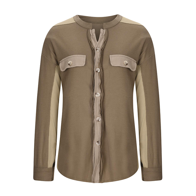 Women's Loose Fit Batwing Sleeve Waffle Knit Button Down Shirt Shacket Tops