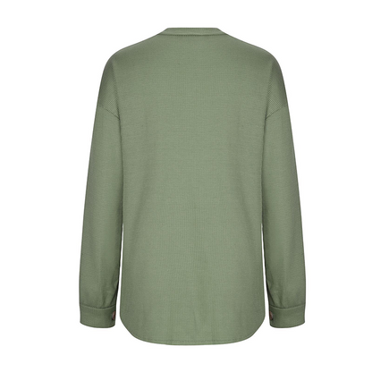 Women's Loose Fit Batwing Sleeve Waffle Knit Button Down Shirt Shacket Tops