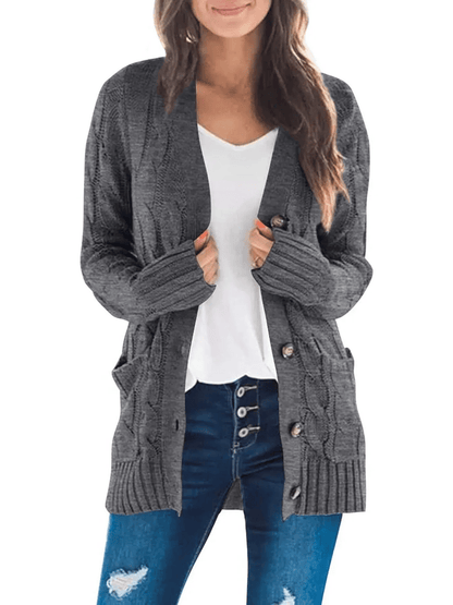 Women's Fall Casual Long Sleeve Button Down Open Front Cable Knit Cardigan