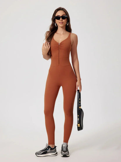 Strappy Zip Ruching Jumpsuit