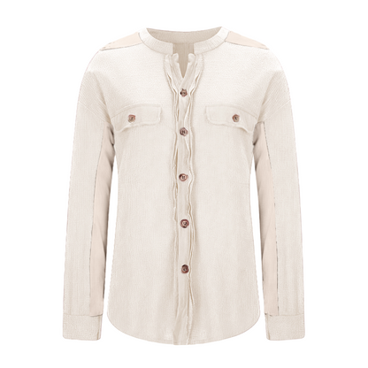 Women's Loose Fit Batwing Sleeve Waffle Knit Button Down Shirt Shacket Tops